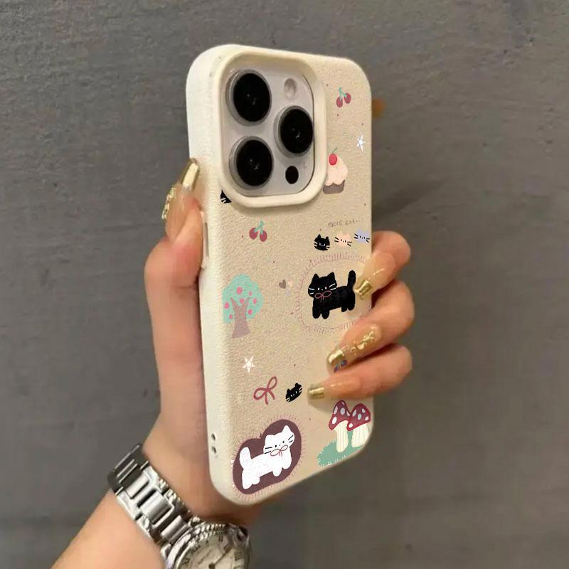 Чехол для телефона из мягкого материала с текстурой личи для Apple 17 Pro Max, 16 Pro, 15, 14 - Дизайн «Котенок с тортом»
