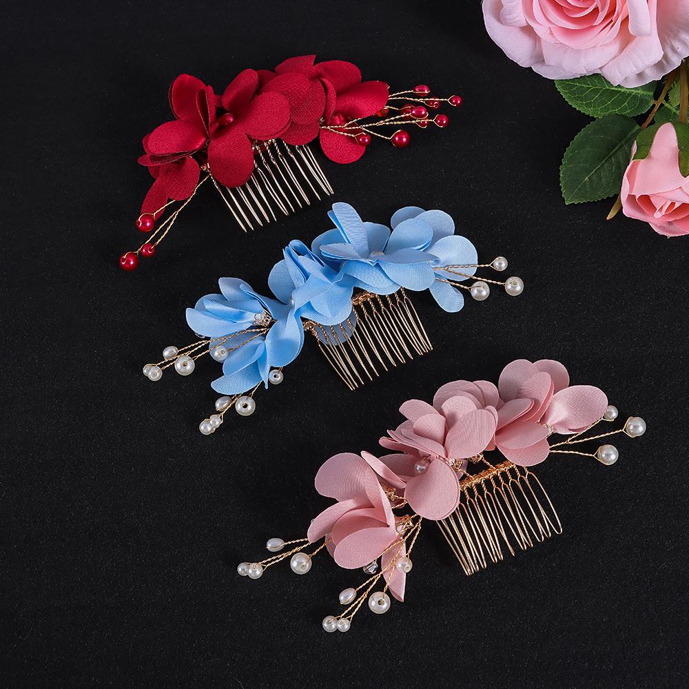Романтические Свадебные Хрустальные Гребни для Волос Тиара Подружки Невесты Красный Цветок Заколка для Волос Свадебные Зажимы