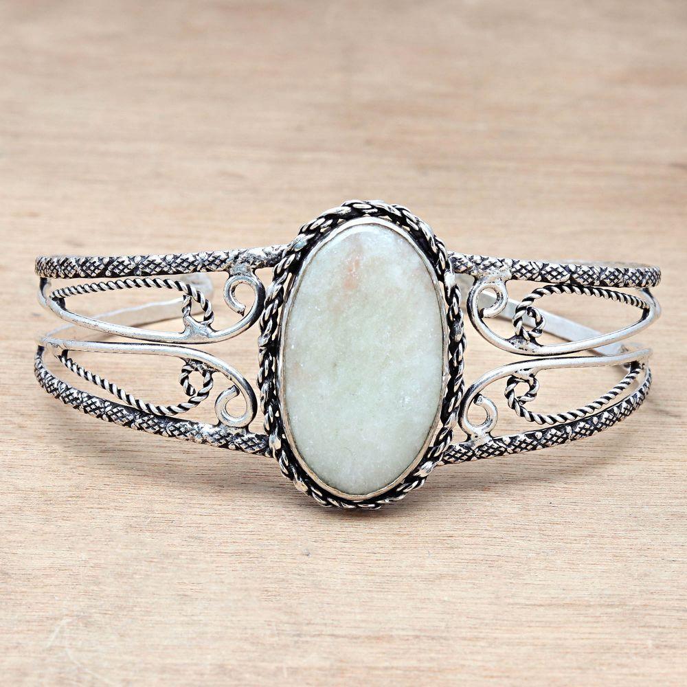 Серебряные ювелирные изделия ручной работы с зеленым септерианским драгоценным камнем, браслеты-манжеты 7 дюймов, регулируемые