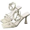 Stylish Patent Leather Sandals Stiletto Low Heel Cross Lace Up Roman Summer Gladiator Women's Narrow Strap Party Shoes Sandals