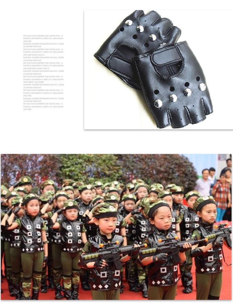 Children's White Fingerless Leather Gloves - Half Finger, Toddler Stage Performance and Dance Gloves