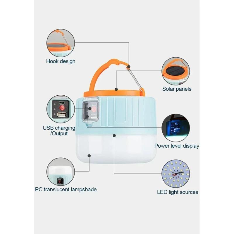 Solar LED Camping Light Portable Outdoor Emergency Lights USB Rechargeable Bulb For Outdoor Tent Lamp High Power Lantern For BBQ