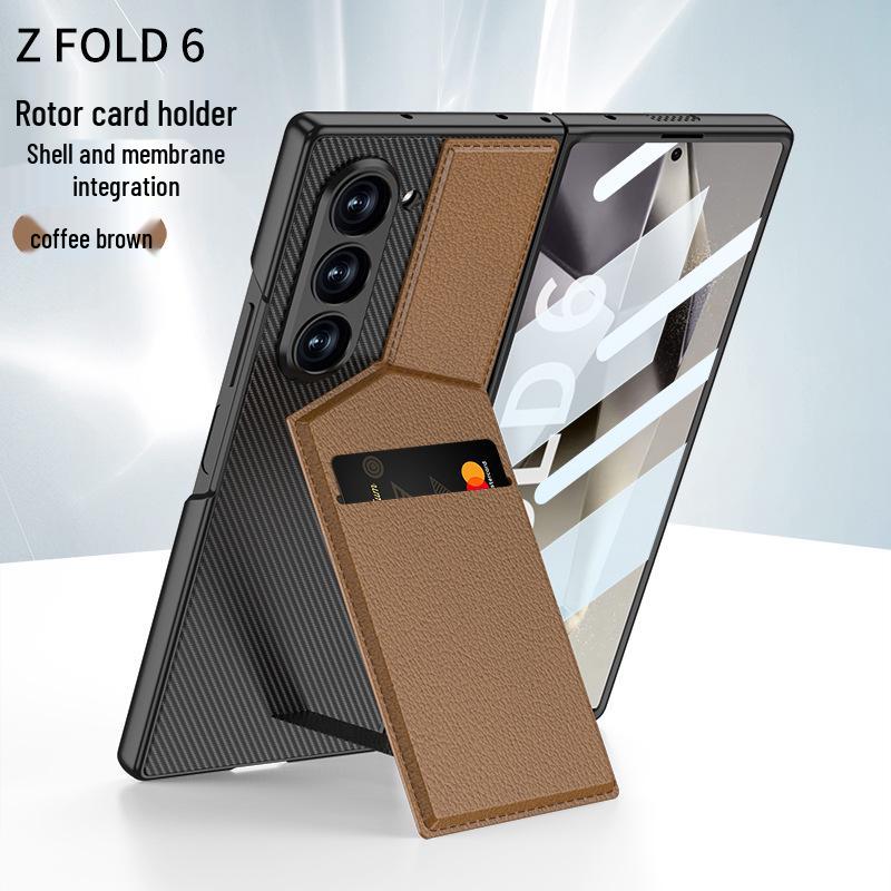 Чехол-подставка с держателем для карт Samsung Z Fold 6 - Премиальная кожа с интегрированной защитной пленкой