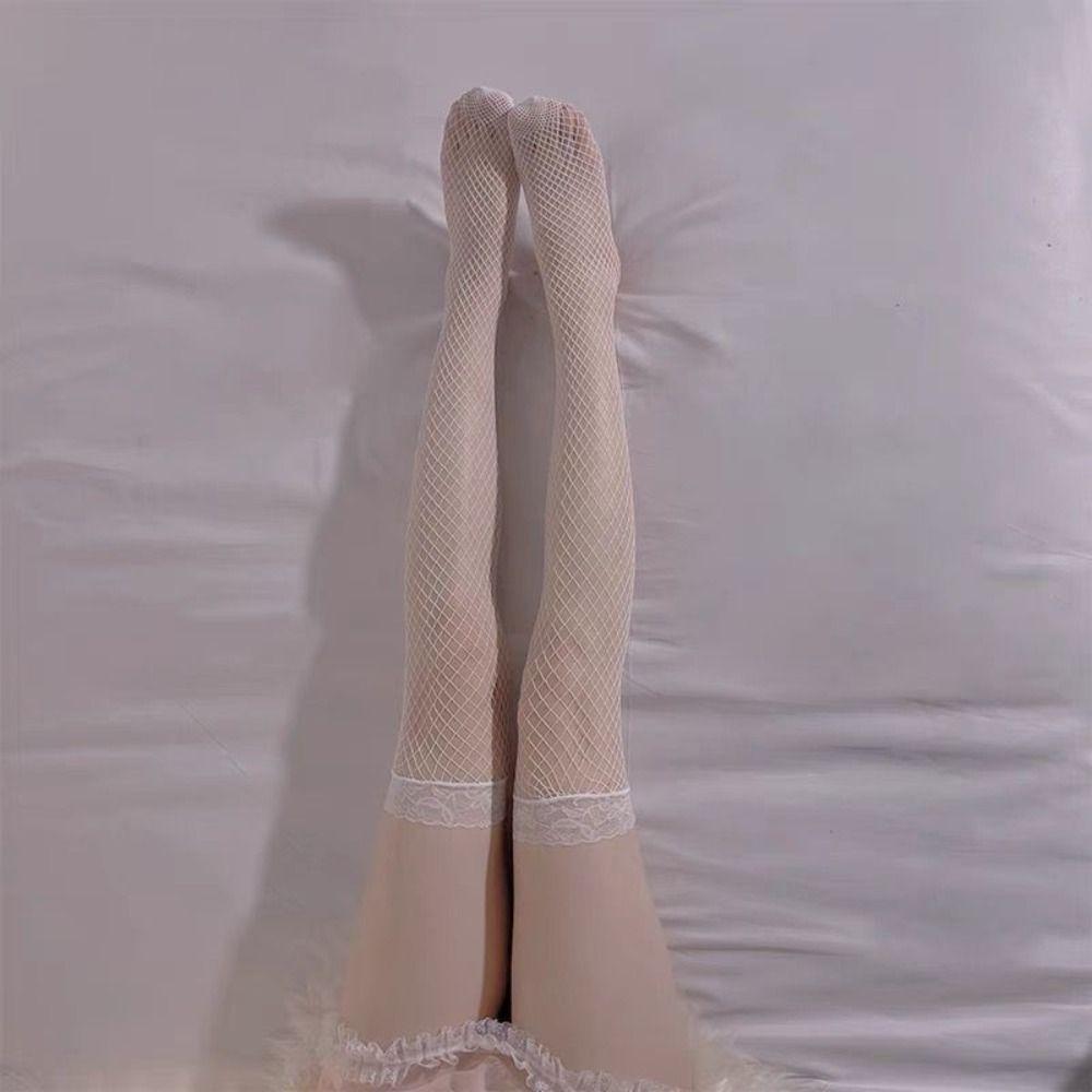 Сексуальные длинные чулки выше колена Женские Девушки Сладкая Лолита Бантик Высокие до бедра Чулки в сетку Готика Панк Кружевные Сетчатые Леггинсы