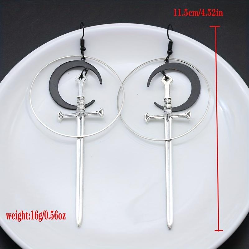 Черная Луна, серебристый меч, полый круг, дизайн, висячие серьги в готическом стиле, креативный подарок для женщин и девочек, повседневные