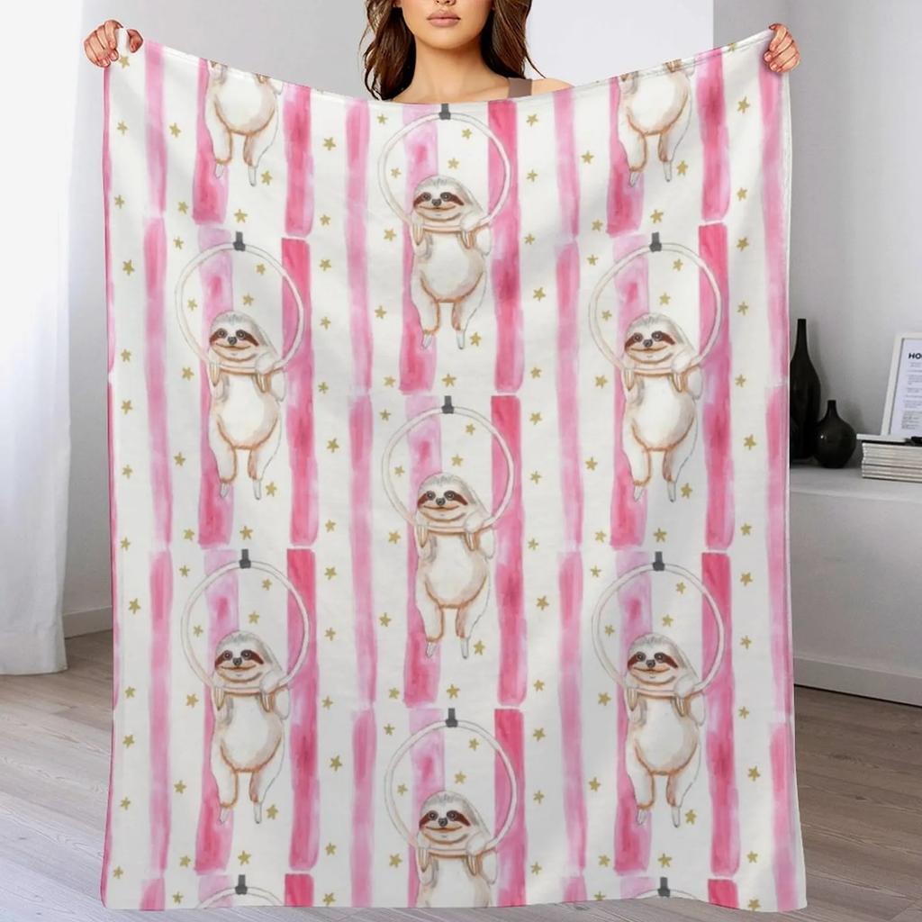 Circus Sloth Watercolor Throw Blanket Soft Warm Blanket Gift for Men Women Adults
