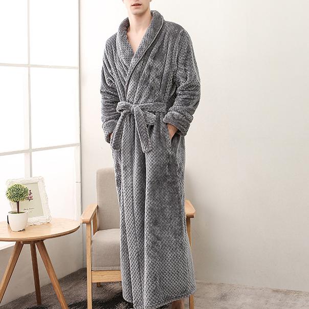 Коралловый флисовый халат с длинным рукавом Домашняя одежда Плотный фланелевый парный халат Пижамы Серый Осень Зима Wam Свободная одежда для отдыха