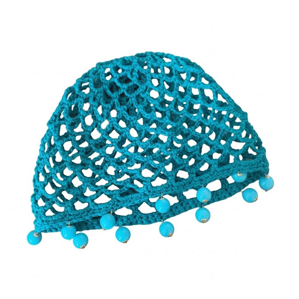 Breathable Hollowed Out Knitted Hat Round Beads Pearl Fringed Crochet Hat Handmade Beret Cap Fashion Headwear
