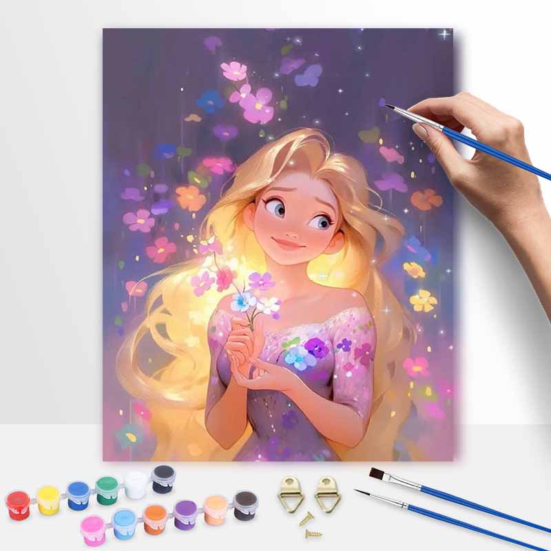 Disney Масляная живопись Сделай сам Цифровая живопись Рапунцель с цветочными акцентами Ручная роспись Декор стены для гостиной и прихожей Искусство.