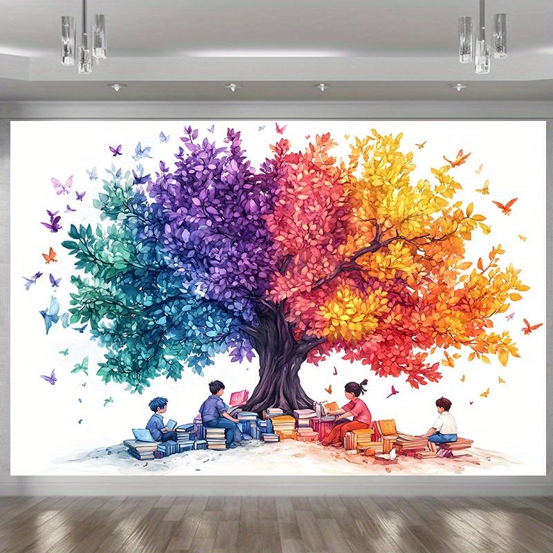 1 piece of the "All Seasons Reading Tree" party banner - Vibrant multi-color polyester fiber seasonal decoration