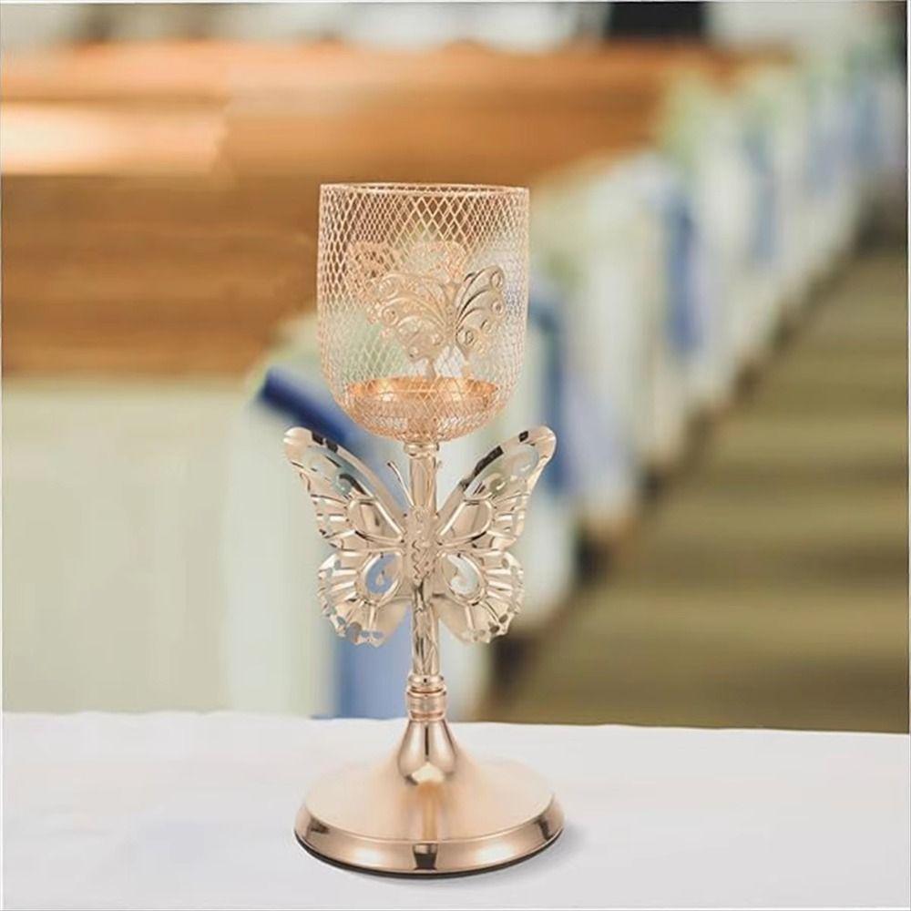 Ornaments Metal Butterfly Candle Holder Iron Art Vintage Candle Stand  Table Centerpiece