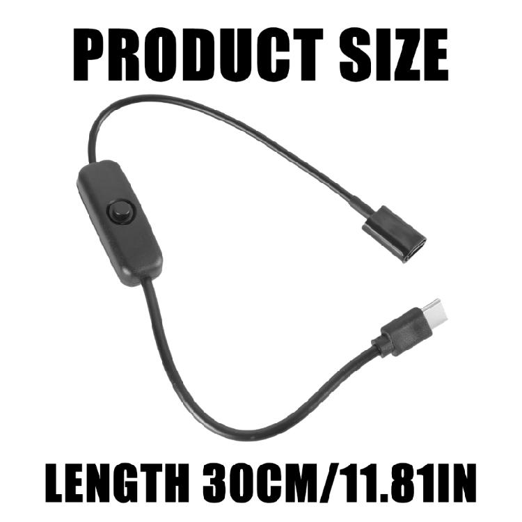 Прочный зарядный кабель Type C 30 см, удлинитель USB C со встроенным переключателем для светодиодных фонарей, наушников, игровых консолей