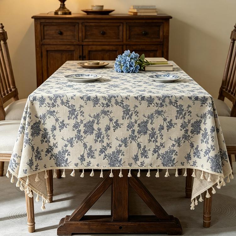 Rectangular Cotton Tablecloth with Vintage Style French Orchids Suitable for Dining Rooms Living Rooms Studies Restaurants and Cafés.