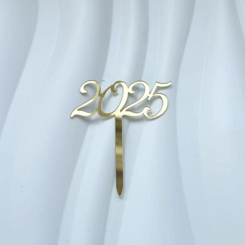 5 шт. Ручной почерк 2025 торт Топпер золотые акриловые украшения для торта Рождественский кекс Топпер для новогодней вечеринки