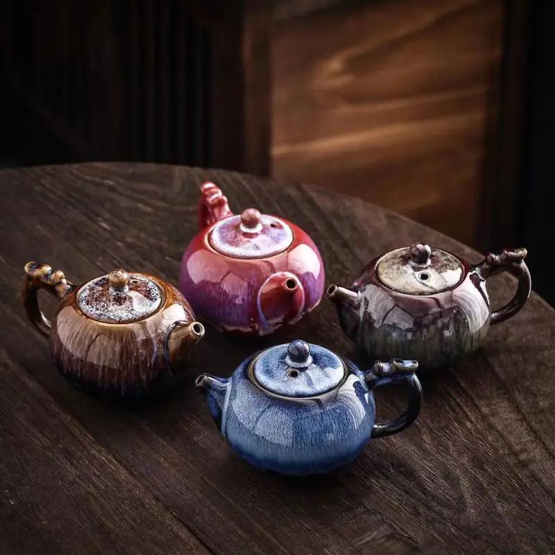 Творческий заварочный чайник с ручкой из глазури Tianmu, чайник для заваривания чая, чайники, чайная утварь, набор для заваривания чая Puer, чайник с подогревом, китайская кружка из глины