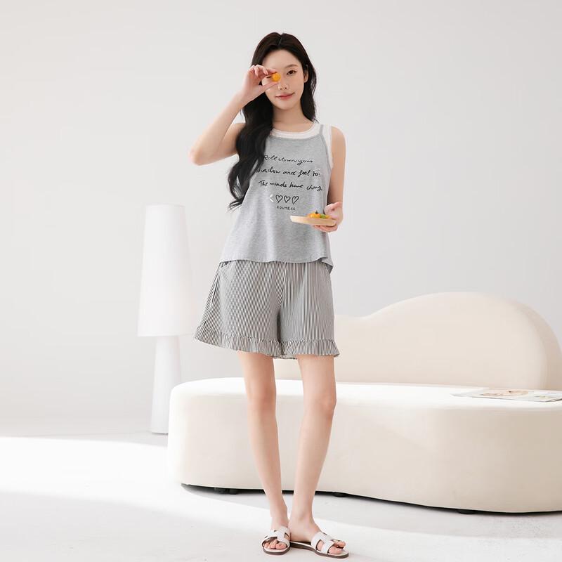Fenteng Women's 100% Cotton Lace Trim Sleeveless Pajama Set