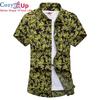 Men Floral Printed Slim Short Sleeve Shirts Summer Hawaiian Vacation Party Casual Red Blue Black Shirt Camisa Masculina