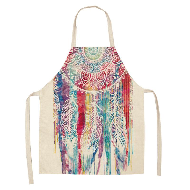 Фартук с принтом «Ловец снов» из перьев, званый ужин, барбекю, нагрудник для приготовления пищи, льняной фартук, фартук для уборки дома, против пятен и масла