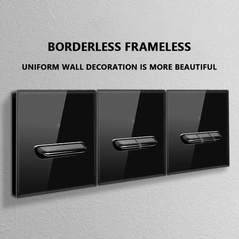 Черная закаленная стеклянная настенная панель выключателя LED 1-4Gang ретро тумблерный выключатель света стандарты ЕС и Великобритании 2 USB розетки, европейская розетка 16A