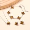 3PCS Double-sided Clover Jewelry Necklace Bracelet Earring Set