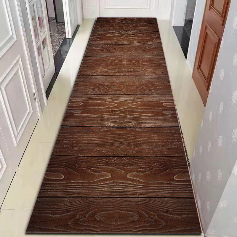 Dark Brown Wood Grain Runner Rug - Realistic Rustic Plank Floor Mat for Hallway, Entryway Farmhouse Decor