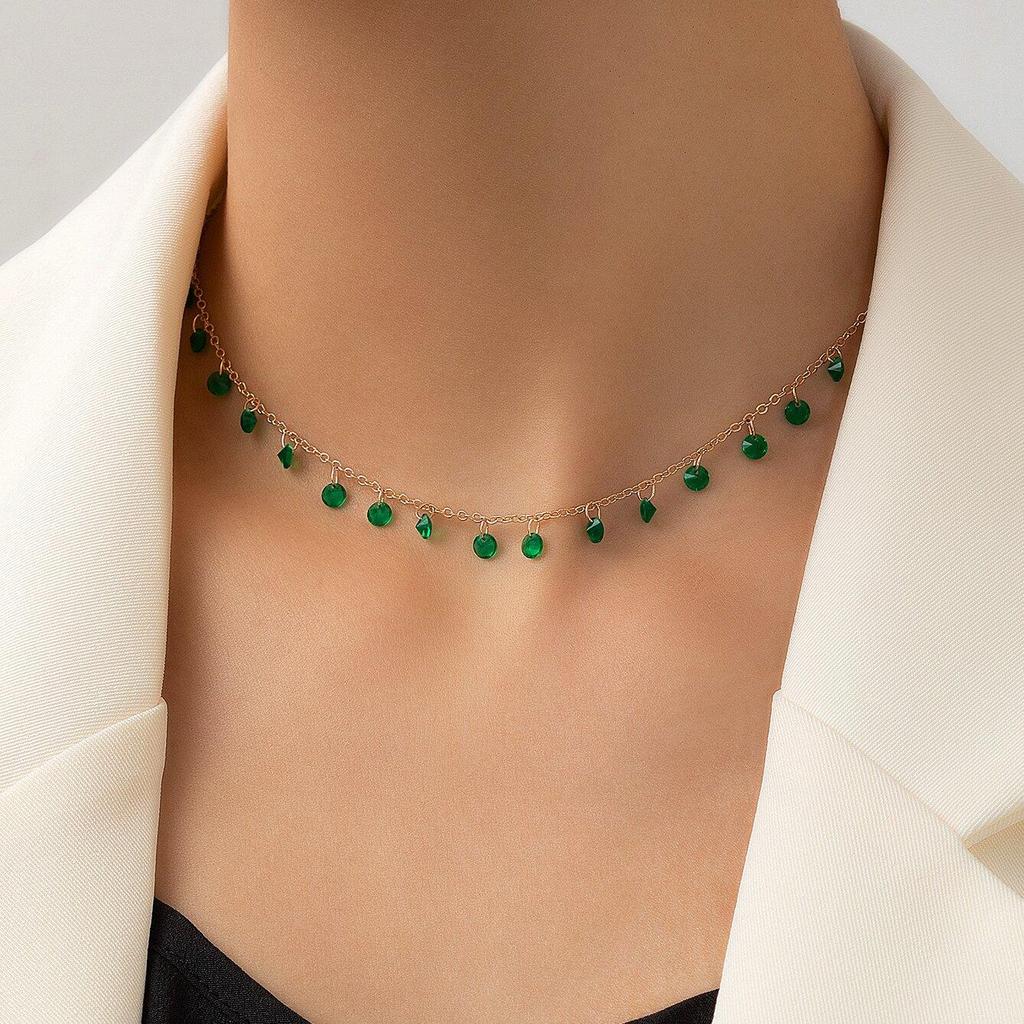 Французское ретро цветное циркониевое ожерелье-чокер для женщин, свежий стиль, универсальное повседневное короткое ожерелье на ключицу