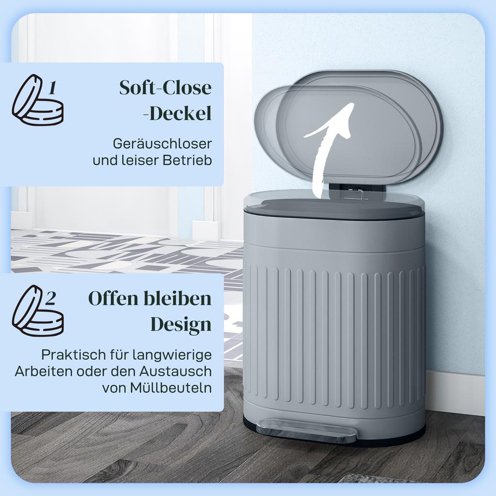 20L Metal Kitchen Bin, with Soft-Close Lid - Grey
