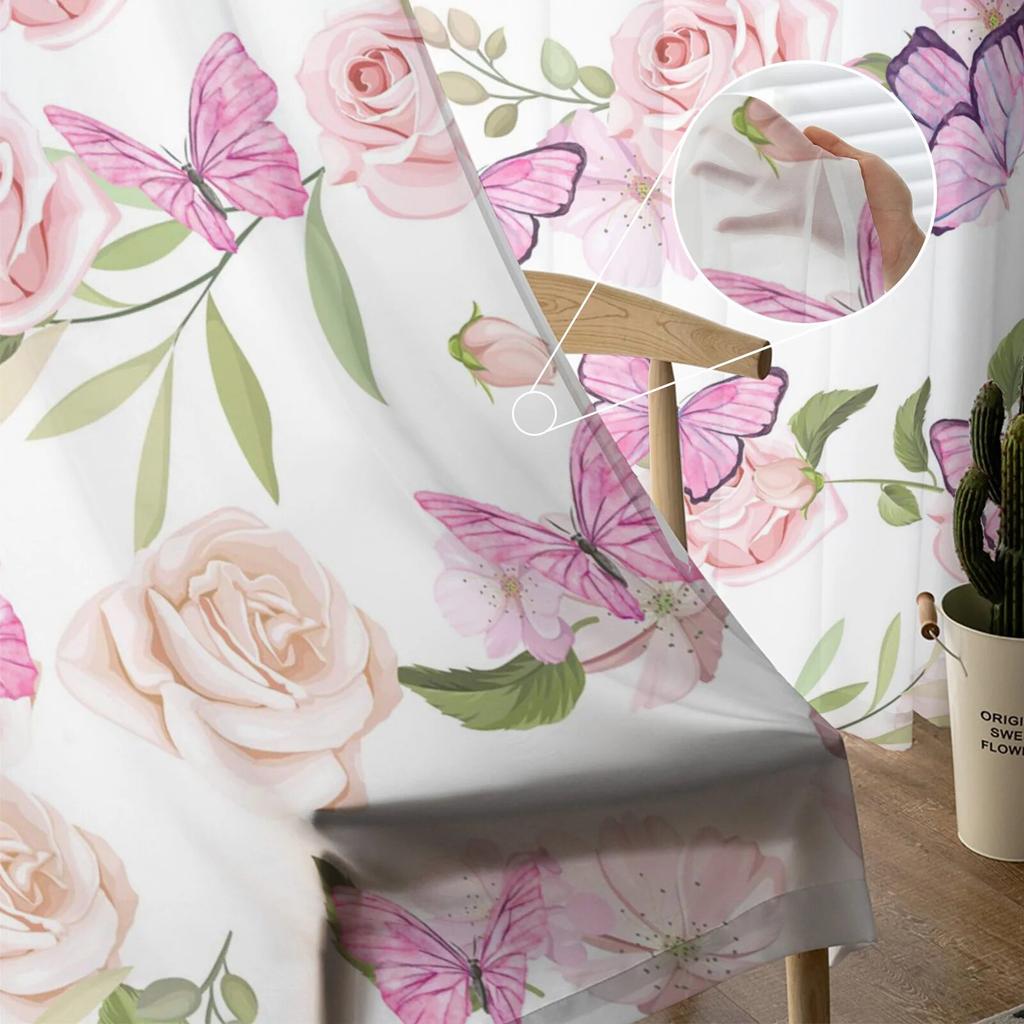 Весенние цветы бабочка розовые тюлевые шторы для гостиной спальни прозрачные занавески для балкона зала модные домашние шторы с принтом