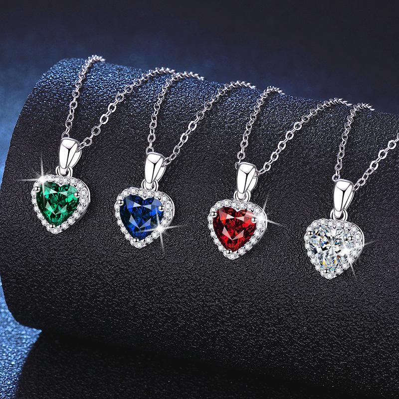 High Quality Lab Grown Ruby Sapphire Jewelry S925 Sterling Silver 1ct Heart Cut Lab Grown Gemstones Necklace For Women
