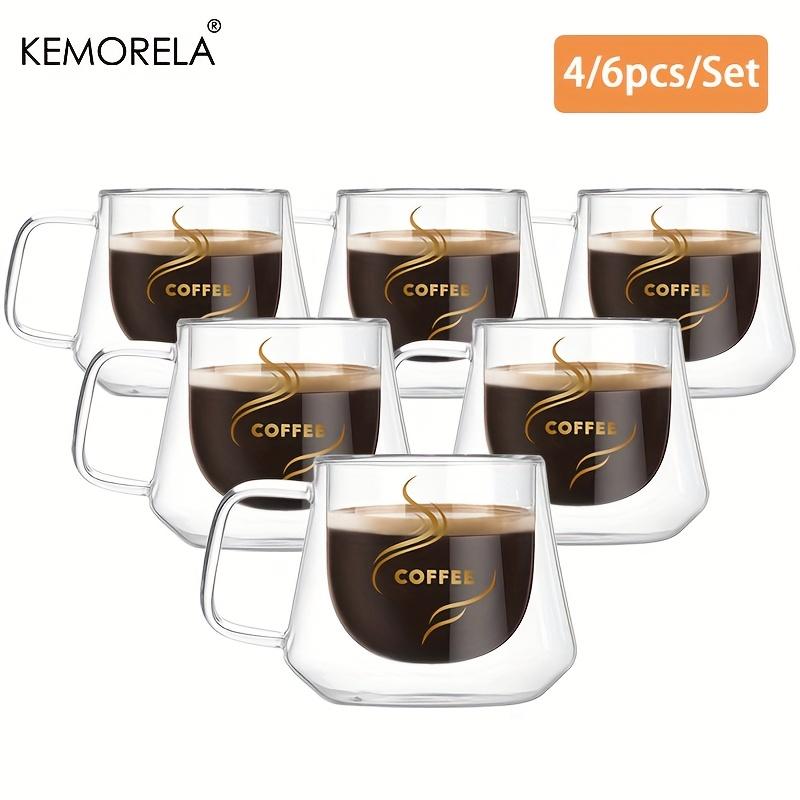 KEMORELA 4 шт. Двойная стенка Стеклянная Кофейная Чашка С Ручкой Изолированная Прозрачная Кофейная Чашка Двойная стенка Посуда для Напитков Чай Молоко Латте
