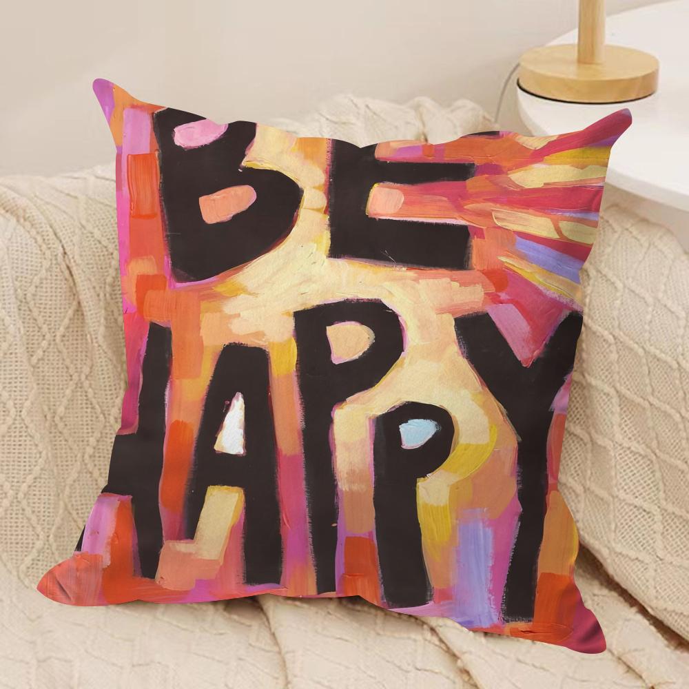 Creative Watercolor Words Cushion Cover Short Plush Double-Sided Print Square Throw Pillow Covers Sofa Home Cushion Decor