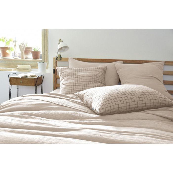 Taie d'oreiller Tissé-teint petits carreaux Déco "Gaïa Mix" 60 x 60 cm & 50 x 70 cm "Gaze de Coton" - Gaïa Mix Pampa - 50 x 70 cm -