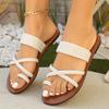 Large Size Flat Bottom Set of Toe Slippers Women's Simple Woven Belt Lightweight Beach Cool Slippers Slippers