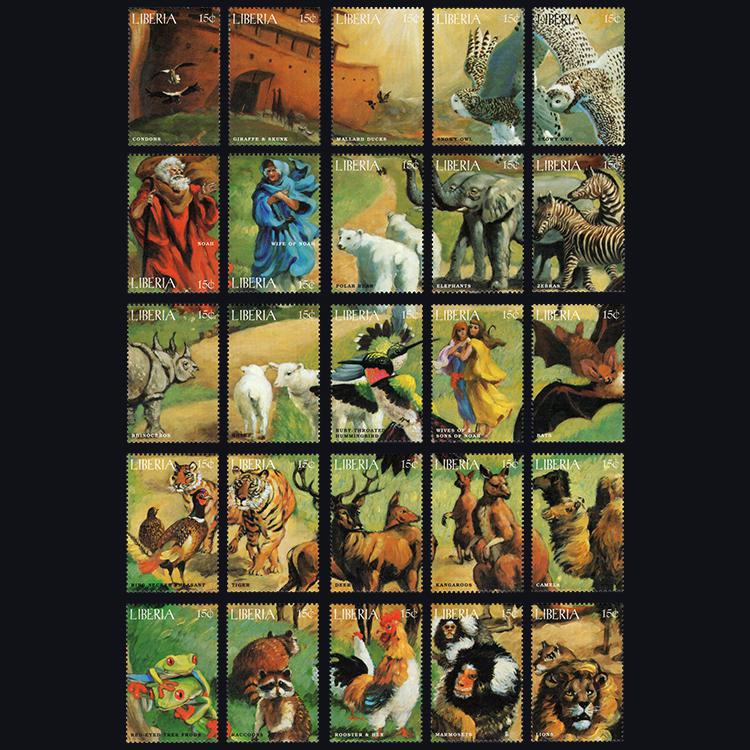 Настоящие либерийские Y1998 Ковчег Ноя Животные Птица Сова Слон Лев Марка 25 Новых Коллекционных Почтовых Марок Материал Для Скрапбукинга