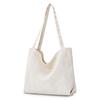 [MT's SHOP] Tote Bag Simple Large Capacity Larger Canvas Plain Color Folding Shoulder Bag Handbag Shopping Commute Commuting To School SH404 (ivory)