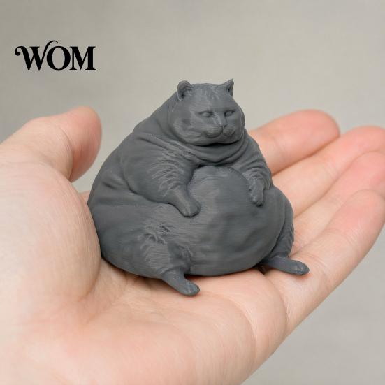 Sitting Cat Statue 3D Printed Fat Figurine, Modern for Collectible Art Piece Desk Decor, Animal Shape Ornament, Lovers Gift Small Sculpture
