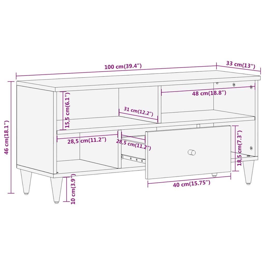 TV Cabinet 100x33x46 cm Solid Mango Wood