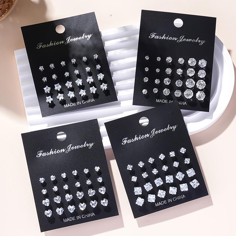 1Set Shiny Simple Wedding Stud Earrings Set For Women Men Luxury Stud Earrings Jewelry Accessories Gifts