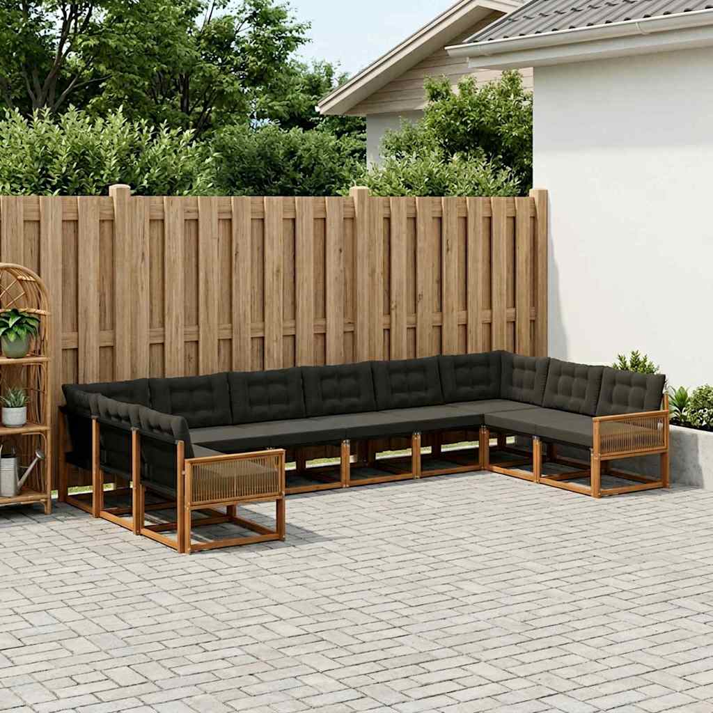 Outdoor Sofa Set with Cushions 10 pcs Natural and Black