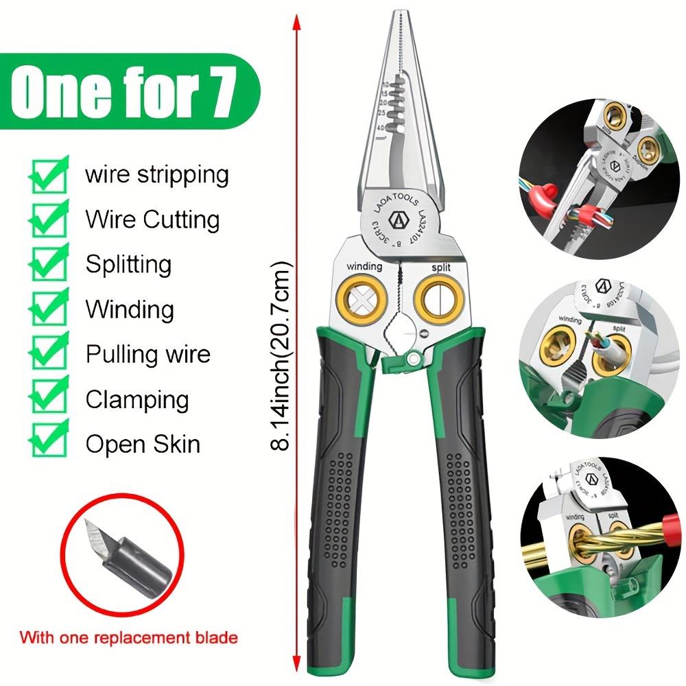 8-in-1 Wire Strippers Pliers with Voltage Test, Metal Cable Scissors for Cutting, Pulling, Scraping, Pressing Wires