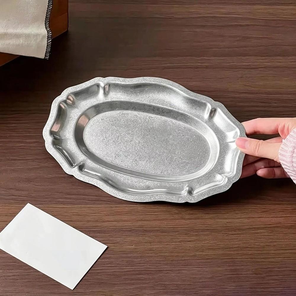 Silver Color Stainless Steel Cake Tray Retro Style Jewelry Display Tray Dining Table
