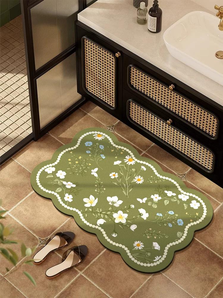 Bathroom Floor Mat, Household Non-Slip Mat, Water-Absorbent Vintage-Style Washroom Entrance Mat, Toilet Foot Mat