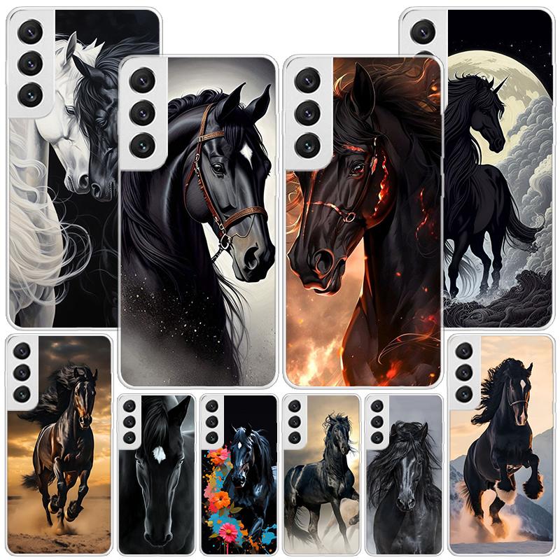 Animal Black Horse Phone Case For Samsung Galaxy S24 S25 Edge S26 Ultra S23 S22 S21 Plus S20 FE + Personalized Print Cover Galax