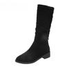 Autumn Women's Mid Calf Boots New Concise Flock Chunku Heel Riding Boots for Women Platform Shoes Outdoor Casual Women's Boots