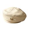 Bow Octagonal Hat British Style Painter Hat Fashion PU Leather Beret  Streetwear