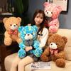 Colorful Plaid Bow Tie Teddy Bear Doll Plush Toy Sitting Bear Hug Bear Doll Valentine'S Day Birthday Gift