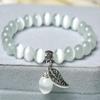 National Style Buddha Bead Bracelet with Cat's Eye Stone for Women, Fashion Lady Crystal Jewelry
