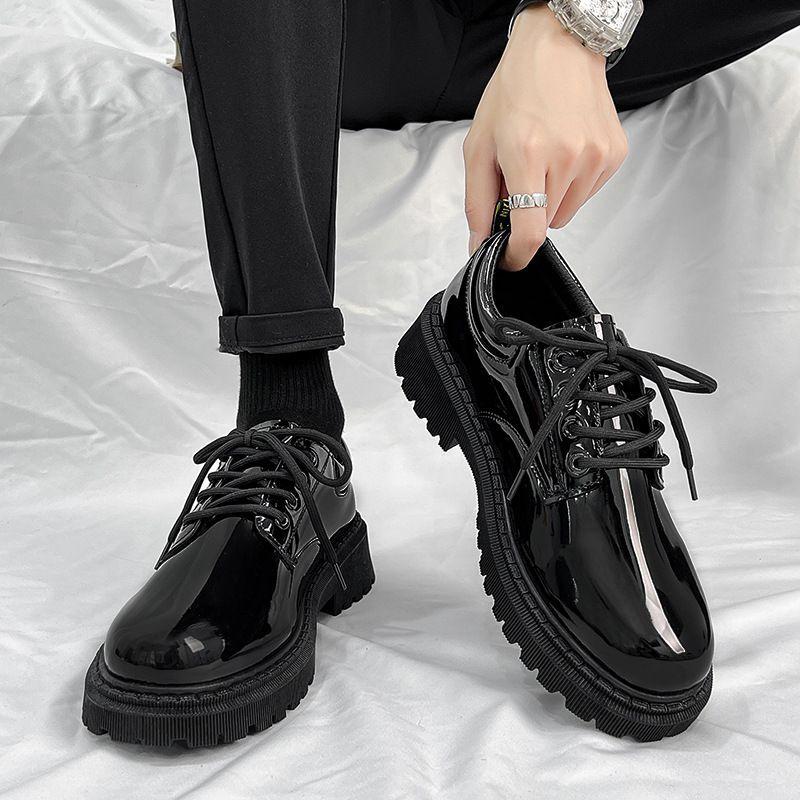 Lace Up Black Men's Leather Shoes Office On Sale Designer Classic Original New In 2025 Trend Social Pu Male Casual Shoe