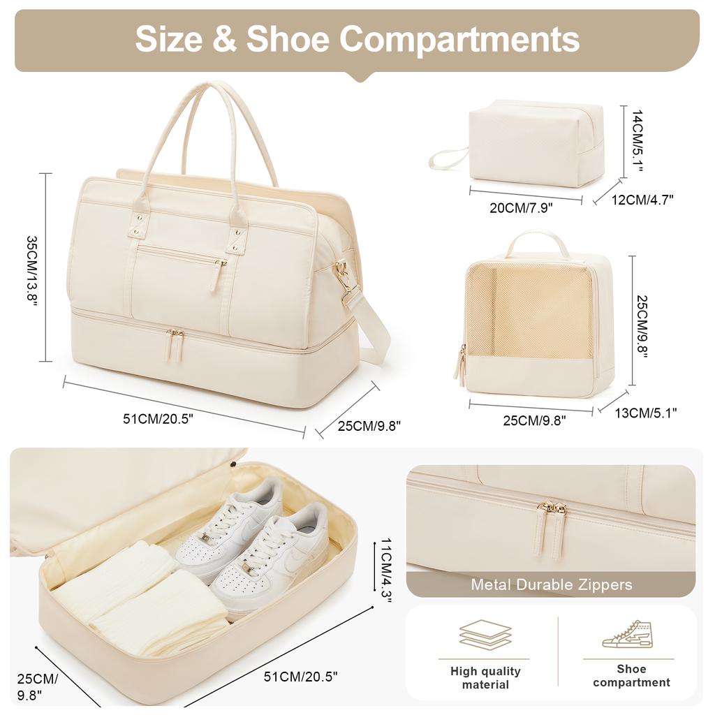 Дорожные сумки с чехлом для одежды и косметичкой Большая вместимость Повседневная сумка через плечо для поездок на работу Женская сумка-тоут Женская сумка-тоут