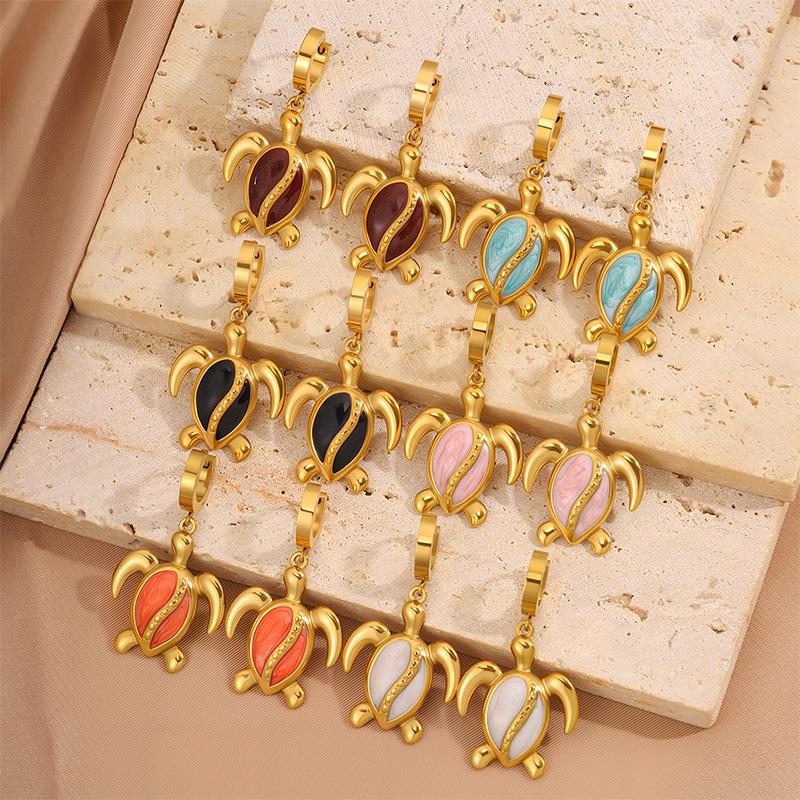 Эмалированные серьги-подвески в морском стиле с морской черепахой - Женские из нержавеющей стали, роскошные